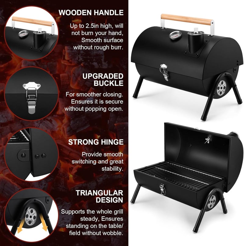 Joyfair Portable Charcoal Grill with Thermometer, Small Tabletop Barbecue Grill for Outdoor Camping Backyard Party BBQ Cooking, Extra Thick Steel & Heavy Duty, Innovative Design & Easy Assembly - Image 3